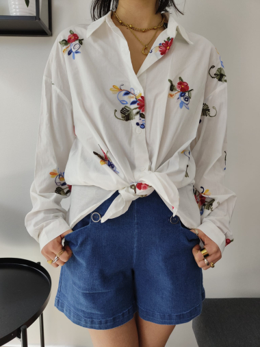 Großhändler Graciela Paris - Buntes, mit Blumen besticktes Hemd