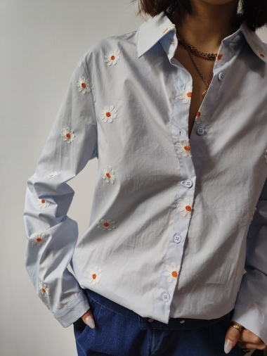 Wholesaler Graciela Paris - cotton linen shirt with multicolored embroidered polka dots