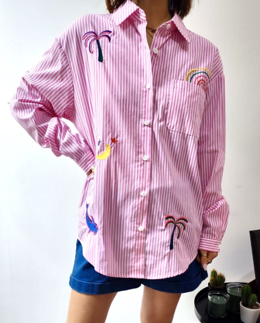 Grossiste Graciela Paris - chemise en coton à rayures, différents motifs multicolores brodésbrodés