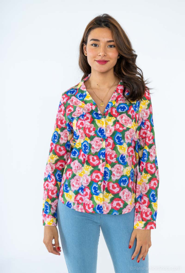 Mayorista Graciela Paris - camisa de algodón con estampado de flores y cuello sastre