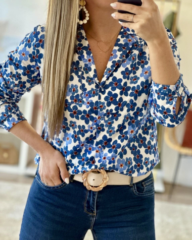 Grossiste Graciela Paris - chemise en coton imprimée fleurs, col tailleur
