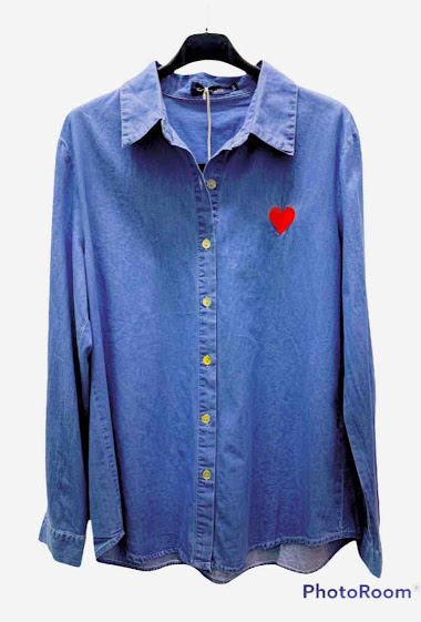 Grossiste Graciela Paris - Chemise en coton jeans avec un coeur brodé