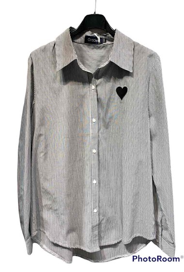 Mayorista Graciela Paris - Camisa de algodón a rayas con corazón bordado