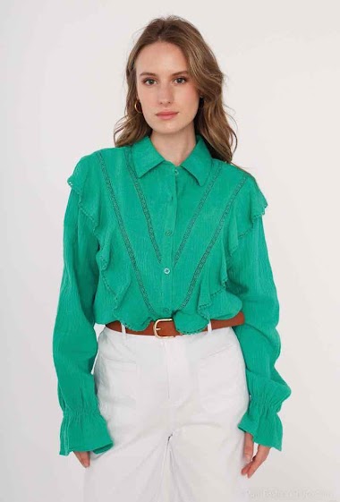 Großhändler Graciela Paris - Hemd aus Baumwollgaze. Rüschen und Spitzenabschlüsse an der Brust