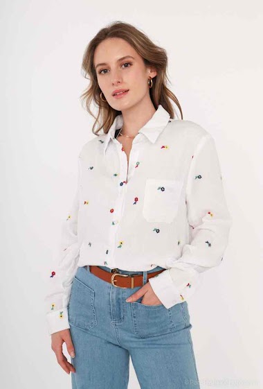 Großhändler Graciela Paris - Hemd aus Baumwollgaze. bestickt mit kleinen bunten Blumen