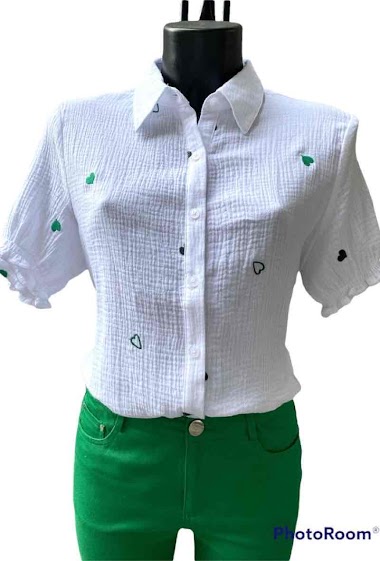 Großhändler Graciela Paris - Cotton gauze shirt. embroidered with small hearts