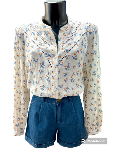 Grossiste Graciela Paris - chemise en gaze de coton imprimée cerises, col à volant