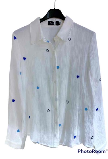 Großhändler Graciela Paris - Cotton gauze shirt. dotted with embroidered hearts