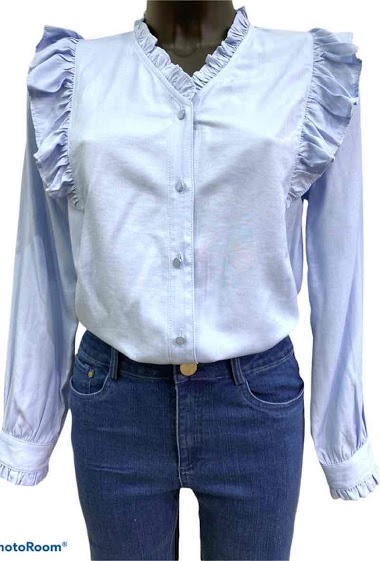 Wholesaler Graciela Paris - Tencel shirt. v neck and ruffles on the shoulders