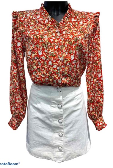 Wholesaler Graciela Paris - Printed shirt. v-neck and ruffles on the shoulders