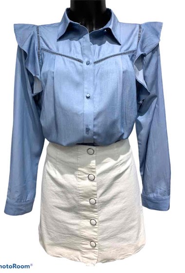 Großhändler Graciela Paris - Denim imitation shirt. ruffles on the shoulders