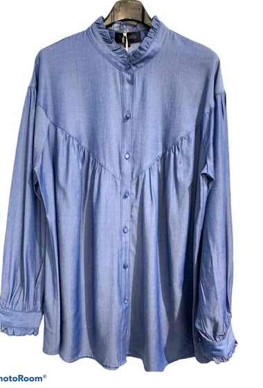 Großhändler Graciela Paris - Long loose-fitting tencel shirt. mandarin collar