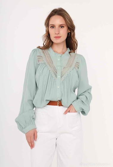 Großhändler Graciela Paris - Bluse mit fließendem Stehkragen und Stickereien