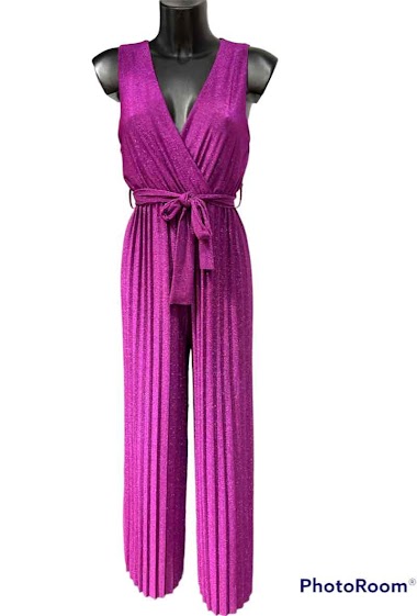 Grossiste Graciela Paris - Combinaison brillant et stretch en lurex avec pantalon plissé