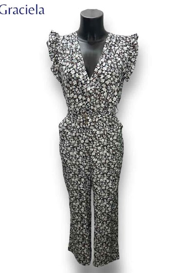 Mayorista Graciela Paris - Floral jumpsuit with pleated sleeves