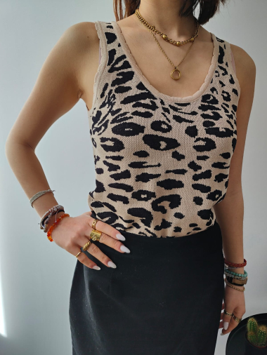 Mayorista Graciela Paris - camiseta sin mangas de punto en jacquard con estampado de leopardo