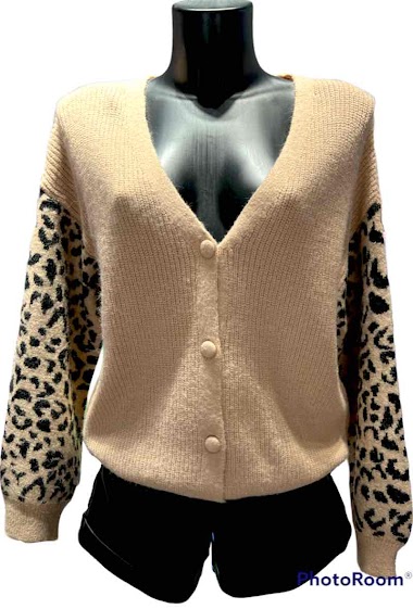 Großhändler Graciela Paris - Cardigan with leopard pattern jacquard on the sleeves