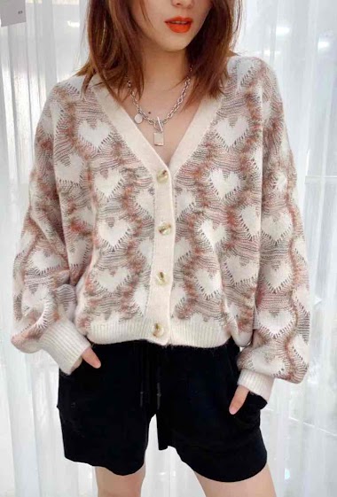 Wholesaler Graciela Paris - Cardigan with heart patterns formed by the weaving of 2 colors of threads