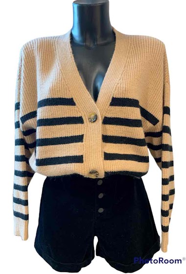 Wholesaler Graciela Paris - Short cardigan with large stripes. thick knit. comfort and warmth