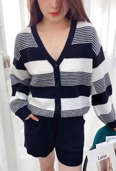 Wholesaler Graciela Paris - Short cardigan with alternating narrow and wide stripes