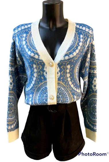 Mayorista Graciela Paris - Short cardigan in arabesque pattern jacquard