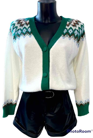 Wholesaler Graciela Paris - Short Norwegian pattern jacquard cardigan.