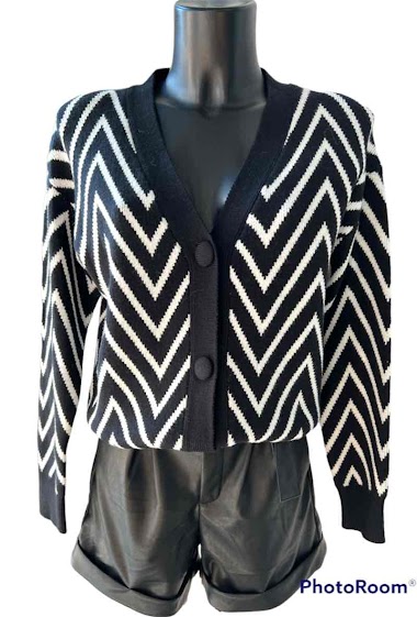 Mayorista Graciela Paris - Short cardigan in striped zigzag pattern jacquard