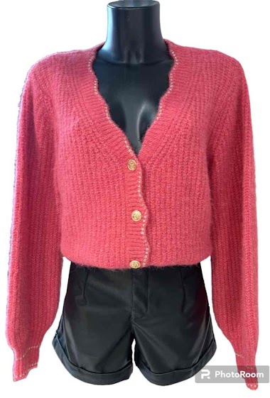 Wholesaler Graciela Paris - Short large soft knit cardigan. gold lurex finish