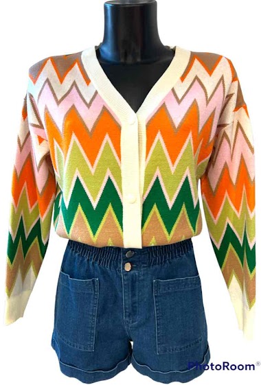 Mayorista Graciela Paris - Short cardigan. multicolored zigzag pattern