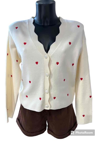 Wholesaler Graciela Paris - Short cardigan dotted with embroidered hearts. scalloped finish