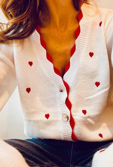 Mayorista Graciela Paris - Soft cardigan dotted with embroidered hearts