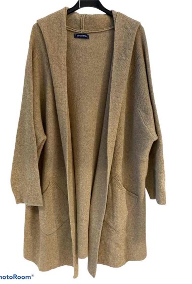 Wholesaler Graciela Paris - Mid- length wool cardigan  with hood and 2 pockets