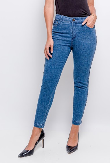 Grossiste Graciela Paris - Jeans à motifs cachemire avec galons sur les cotés latérales