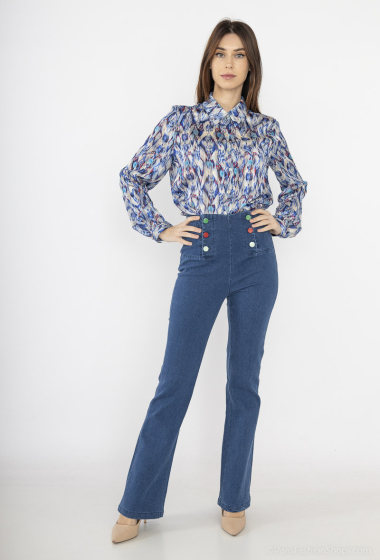 Großhändler Graciela Paris - Jeans mit ausgestelltem Schnitt. bunt geknöpfte Öffnung