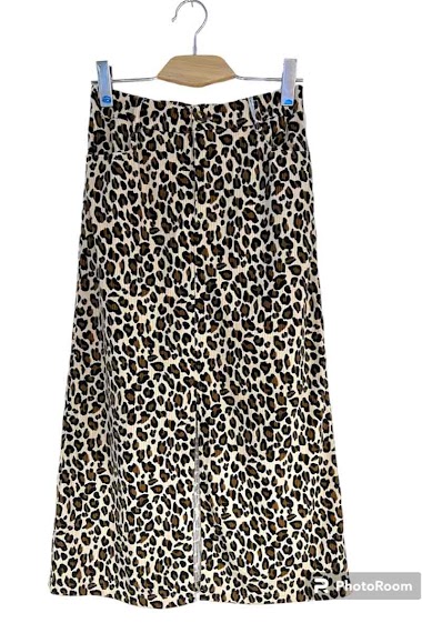 Grossiste Graciela Paris - Jupe longue en velour cotelé imprimée leopard. ceinture elastiquée