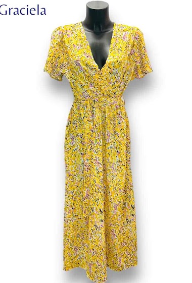 Wholesaler Graciela Paris - Long abstract print summer dress with belt