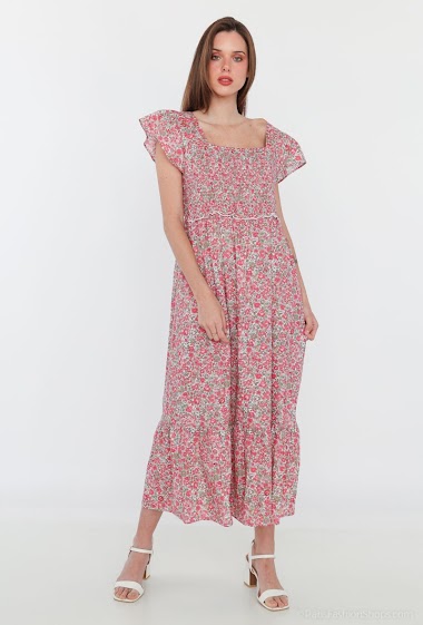 Wholesaler Graciela Paris - Long gathered summer coton dress with floral print.