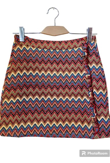 Mayorista Graciela Paris - Missoni pattern jacquard mini skirt. ruffle finish on one side