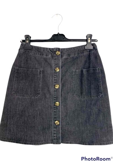 Grossiste Graciela Paris - Mini jupe en jeans boutonnés tout le long et 2 poches plaquées devant