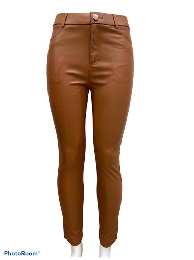 Mayorista Graciela Paris - Ankle stretch faux leather trousers with elastic waist zip