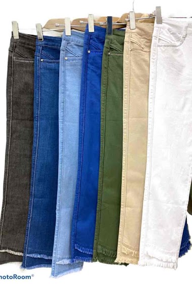 Wholesaler Graciela Paris - Ankle pants in jeans / stretch cotton. double bangs at the bottom