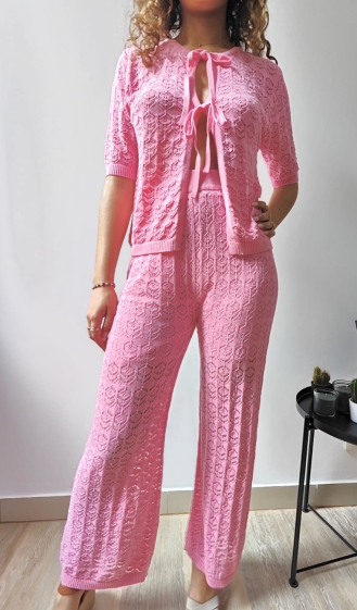 Grossiste Graciela Paris - pantalon en maille de coton ajouré, large , droit