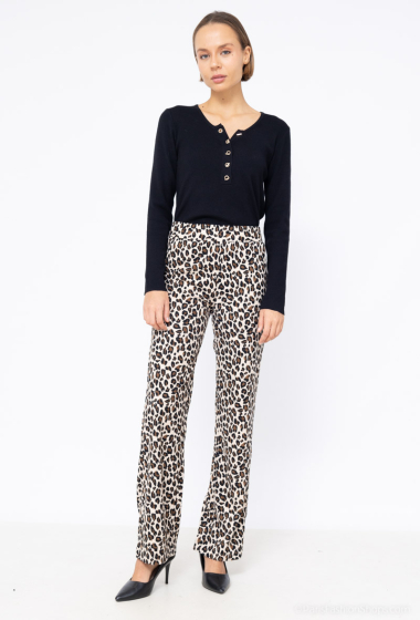Wholesaler Graciela Paris - Leopard-print corduroy trouser. elasticated belt
