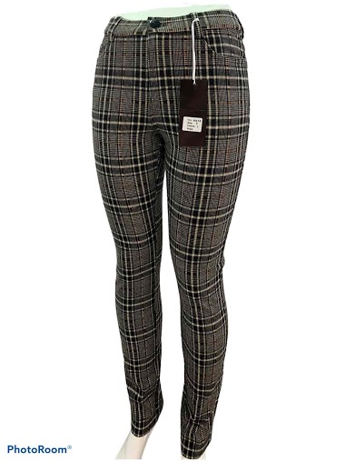 Großhändler Graciela Paris - Stretch jacquard woven mesh trousers with check pattern