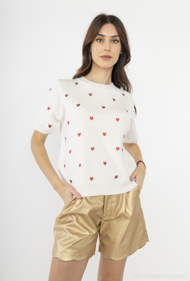 Wholesaler Graciela Paris - Heart pattern short-sleeved sweater
