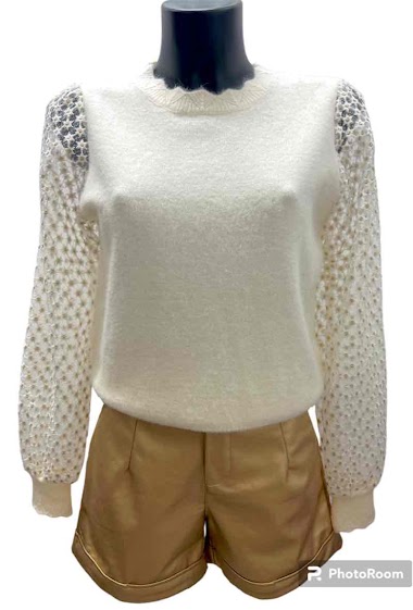 Wholesaler Graciela Paris - Gold embroidered lace sleeves sweater . high collar