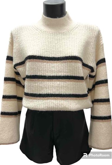 Mayorista Graciela Paris - Striped sweater. high collar. wide sleeves