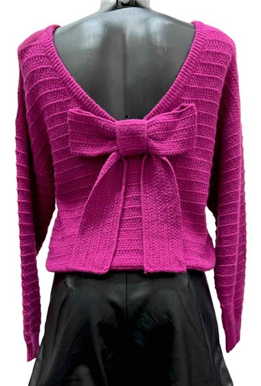 Wholesaler Graciela Paris - Boat neck sweater with mid-bare back mounted with a large bow tie