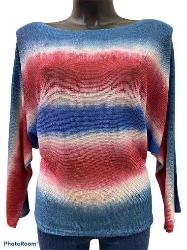 Mayorista Graciela Paris - Fine knit boat-neck sweater, bat sleeve, tie - dye effect