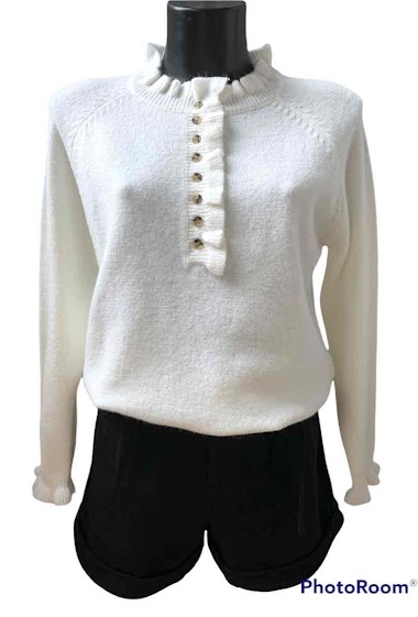 Wholesaler Graciela Paris - High neck sweater with ruffle and front opening with a refined buttoning